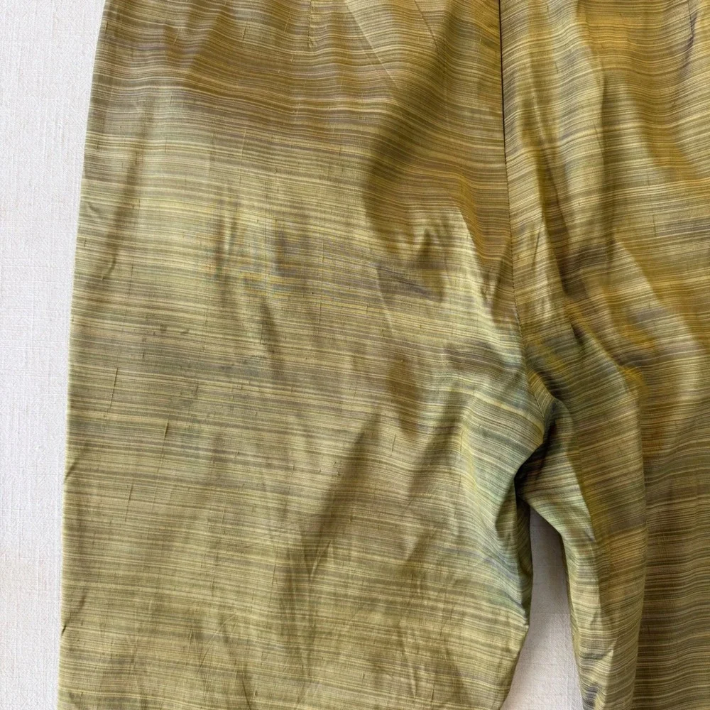 Muse 2 Piece Pant Set Womens 8 Green 100% Silk Beaded Embroidered Crop Top Pants